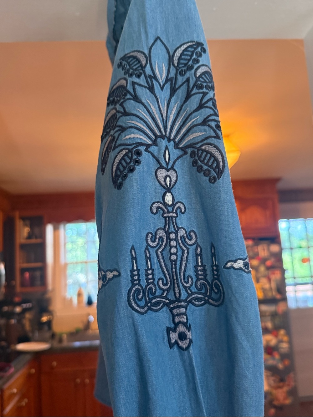 Never Fully Dressed Blue Embroidered Cheetah Chambray Shirt Size 6 - Picture 2 of 5